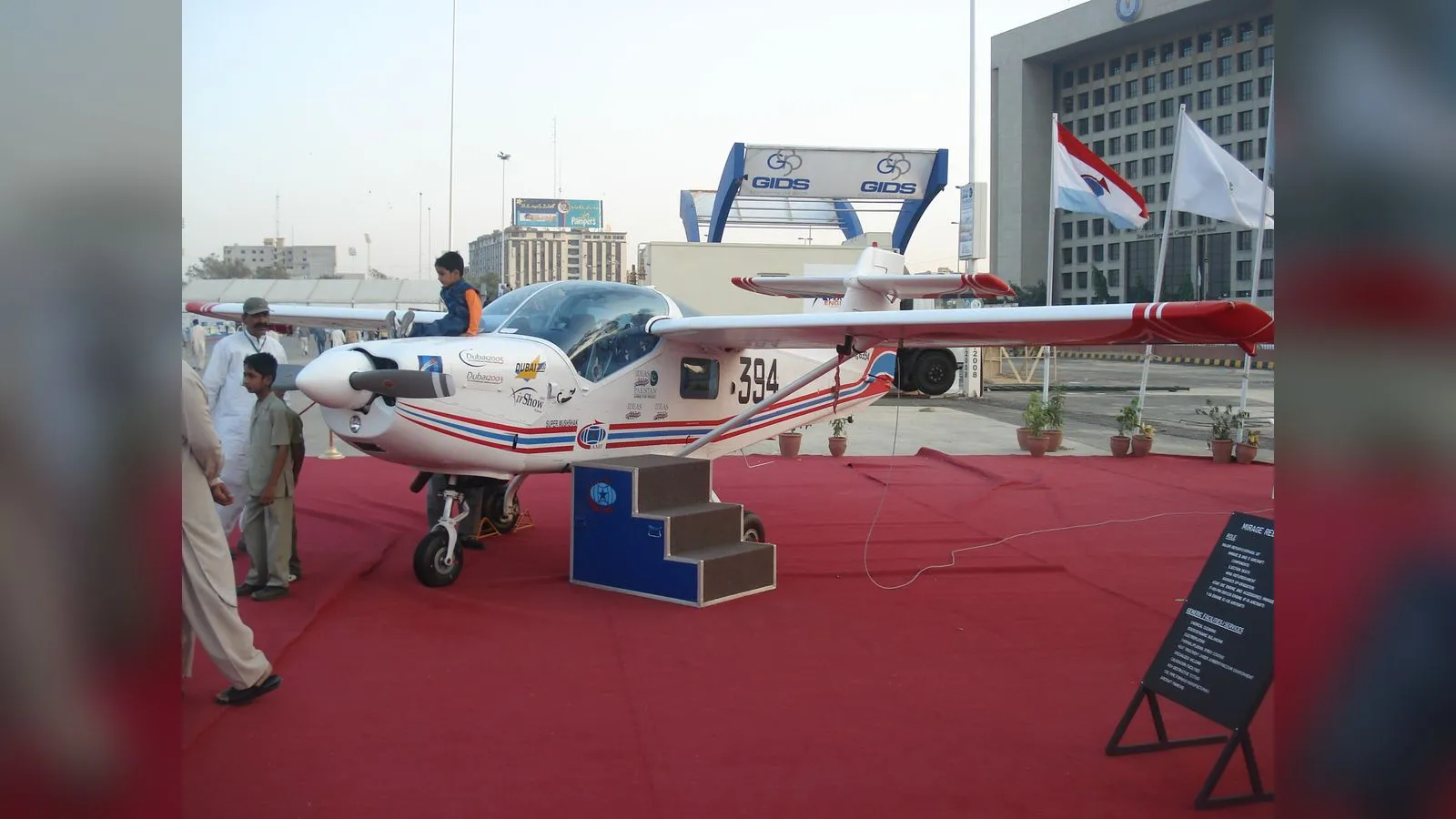 A Mushshak training aircraft on display