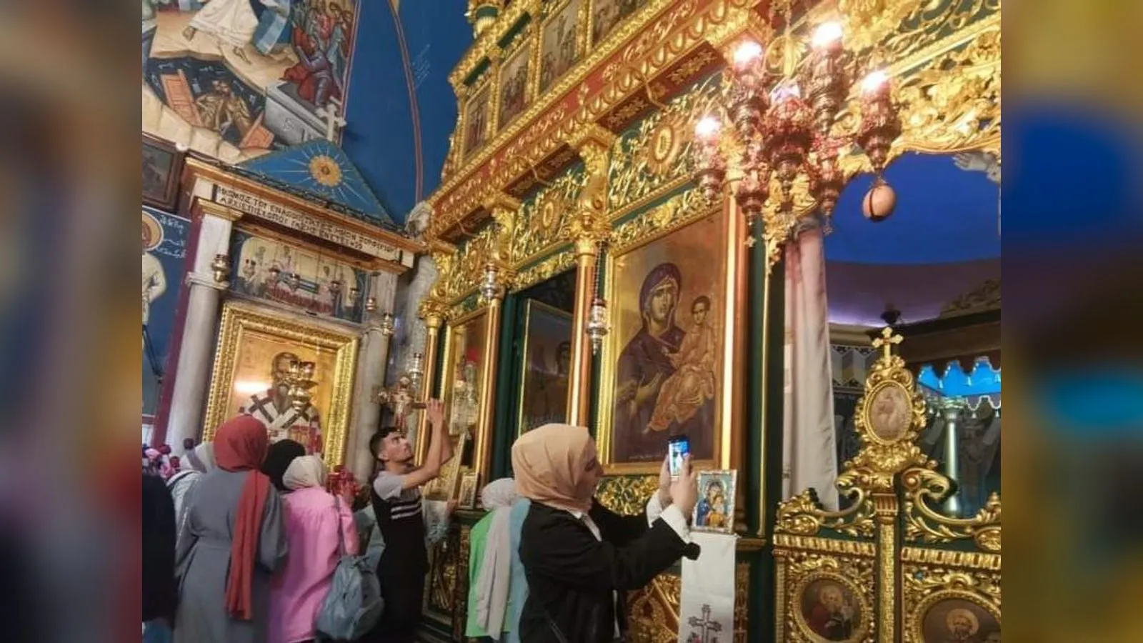 Worshippers inside the Saint Porphyrius Greek Orthodox Church in Gaza City