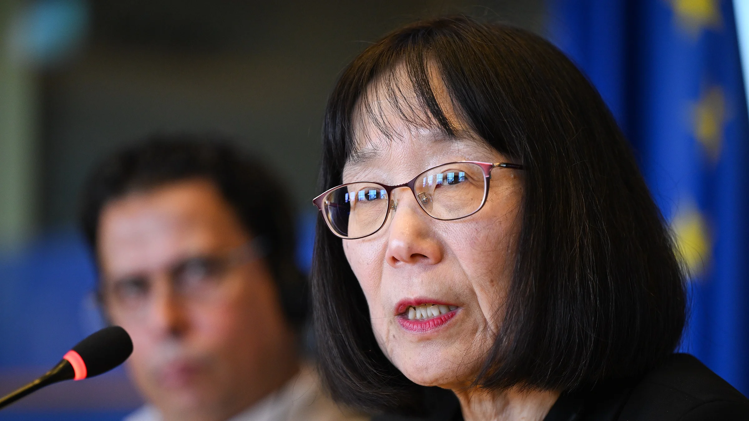 ICC President Judge Tomoko Akane speaks at the European Parliament