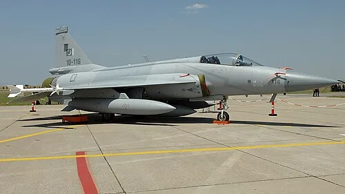 A Pakistan Air Force JF-17 Thunder fighter jet parked on an airfield