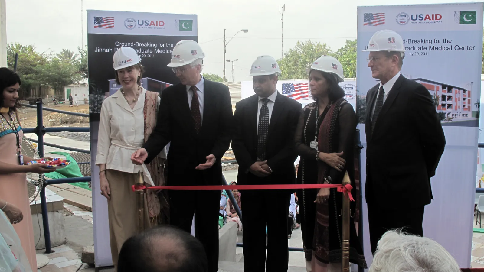 Officials at a ground-breaking ceremony at the Jinnah Postgraduate Medical Centre in Karachi
