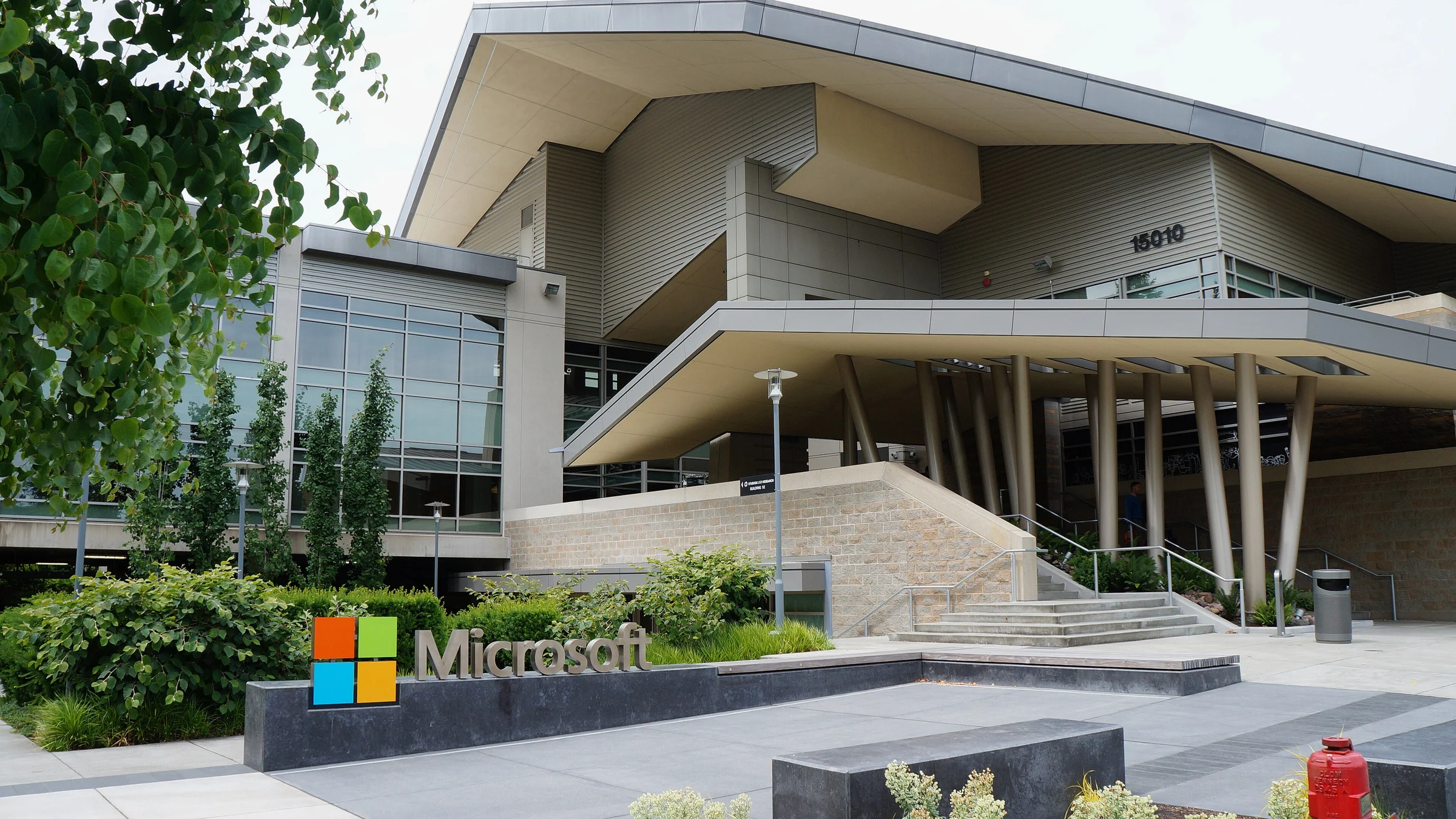 A Microsoft sign outside Building 92 on the company's campus in Redmond, Washington