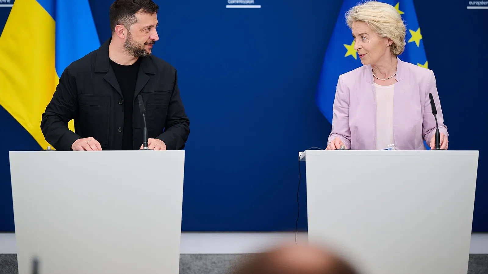 Ukrainian President Volodymyr Zelensky speaks at a press conference
