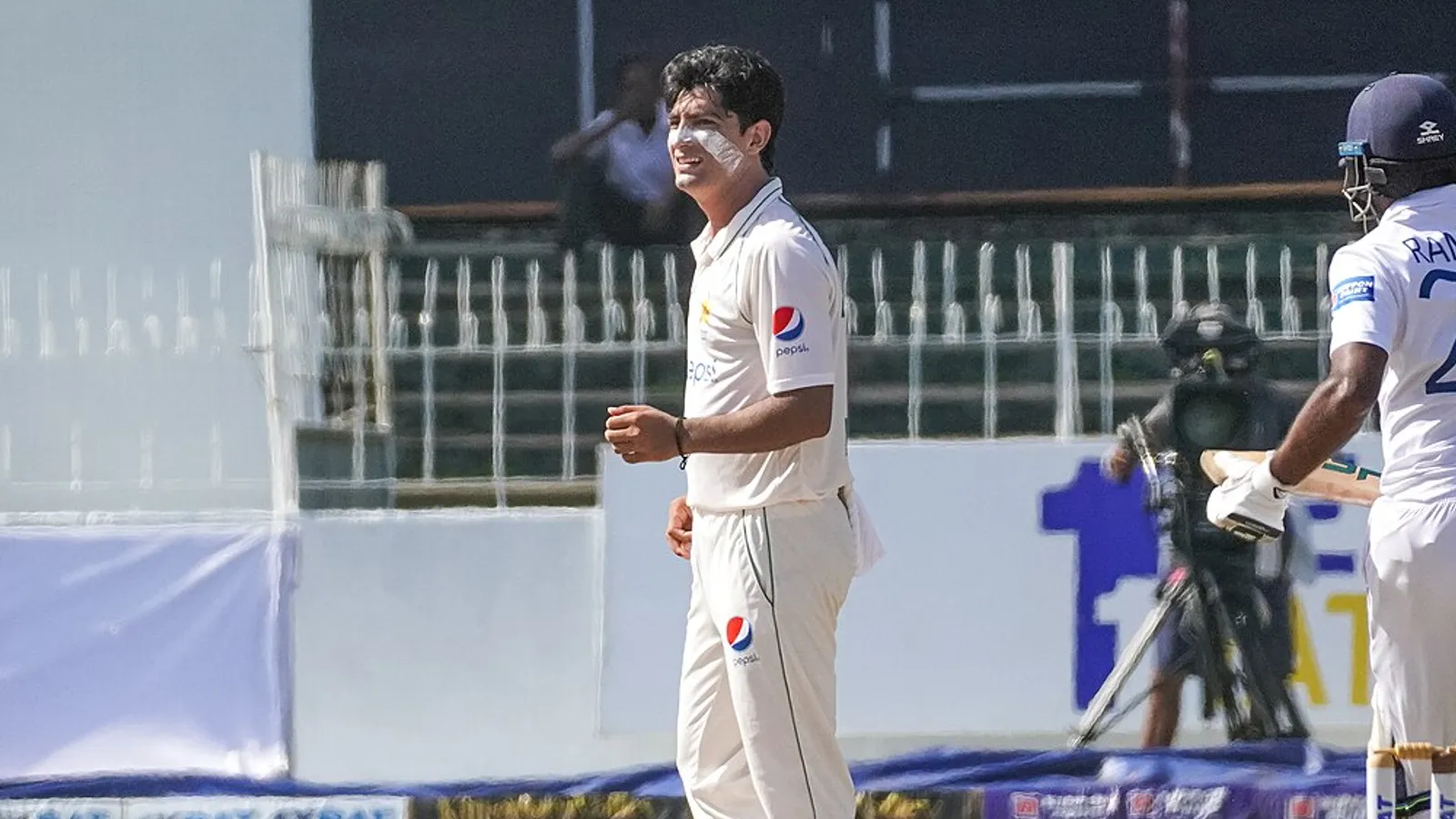 Naseem Shah at the top of his run-up during a Test match in Colombo
