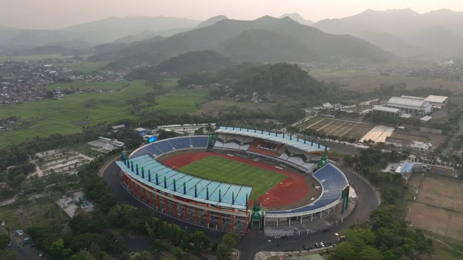 Aerial view of the Si Jalak Harupat Stadium in Bandung, Indonesia