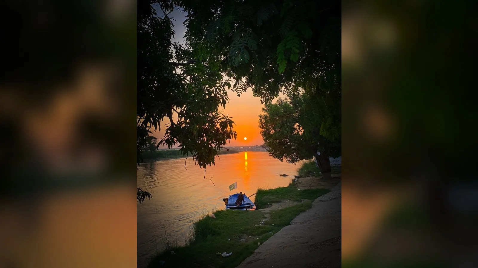 Sunset over the Indus River in Sindh, Pakistan