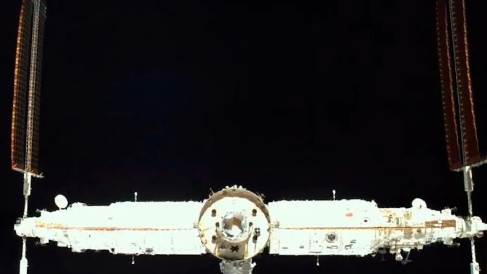 China's Tiangong space station in orbit, seen against the blackness of space