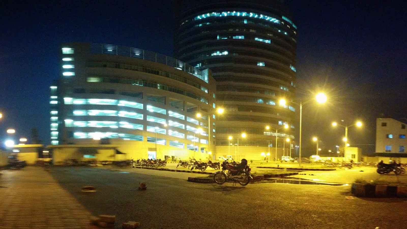The Arfa Software Technology Park in Lahore lit up at night