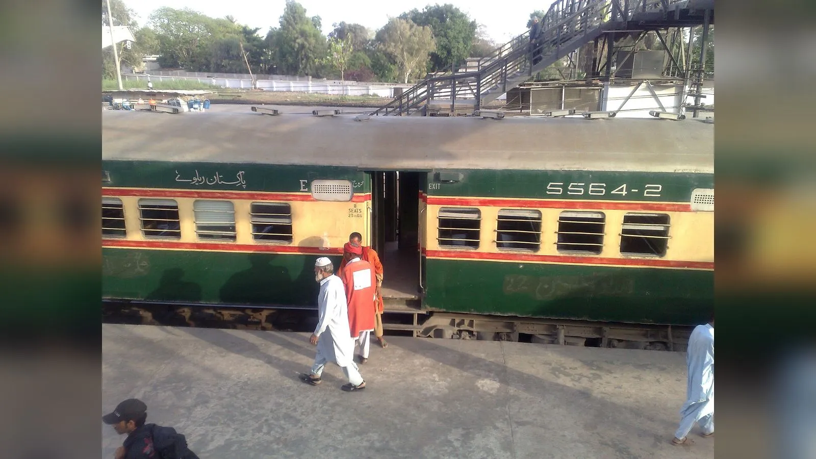 Pakistan Railways passenger coaches at a station platform
