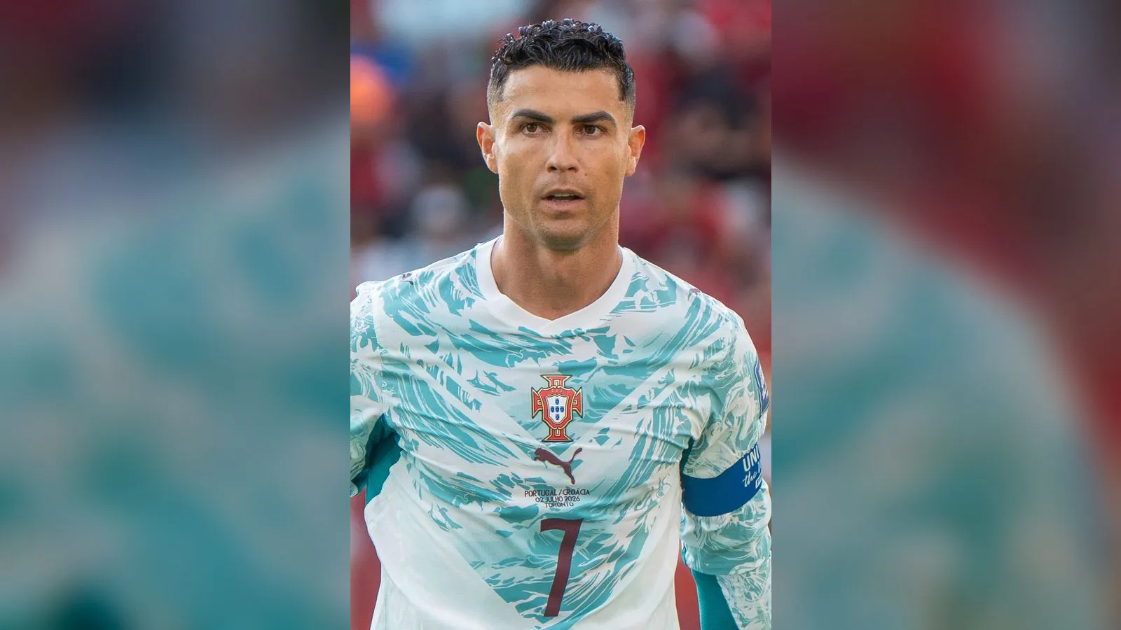 A serious-looking Cristiano Ronaldo in Portugal's white away kit
