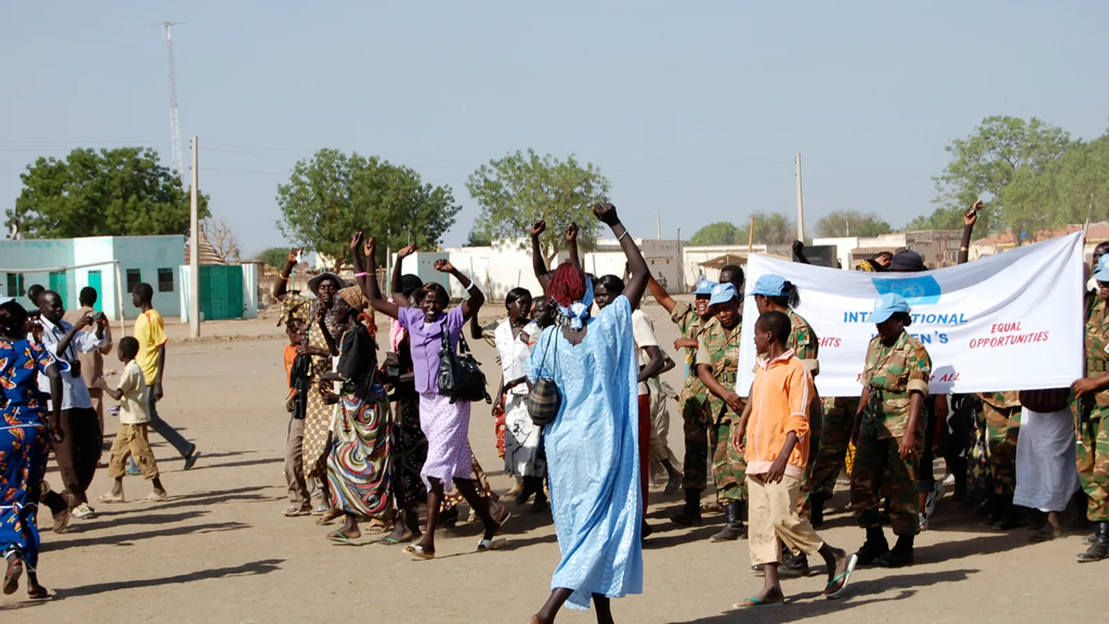 Residents of Abyei march together in a public gathering