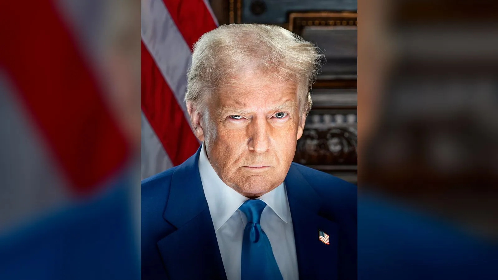 US President Donald Trump with a stern expression in his official portrait