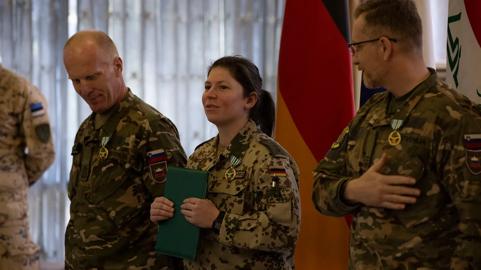 Coalition soldiers at a farewell ceremony at Erbil Air Base in Iraq