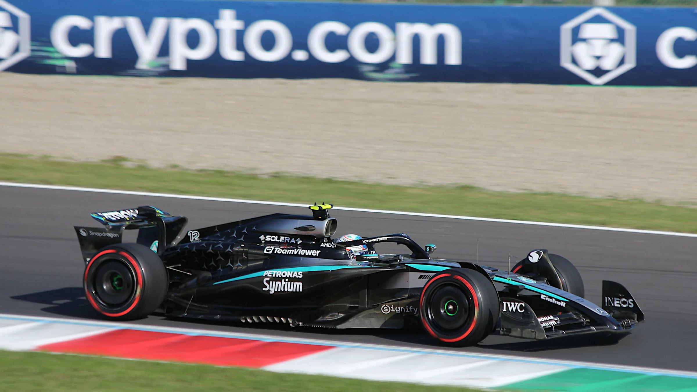 Kimi Antonelli driving his black Mercedes Formula One car during qualifying