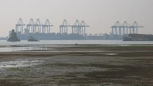 Container cranes at a port terminal in Karachi